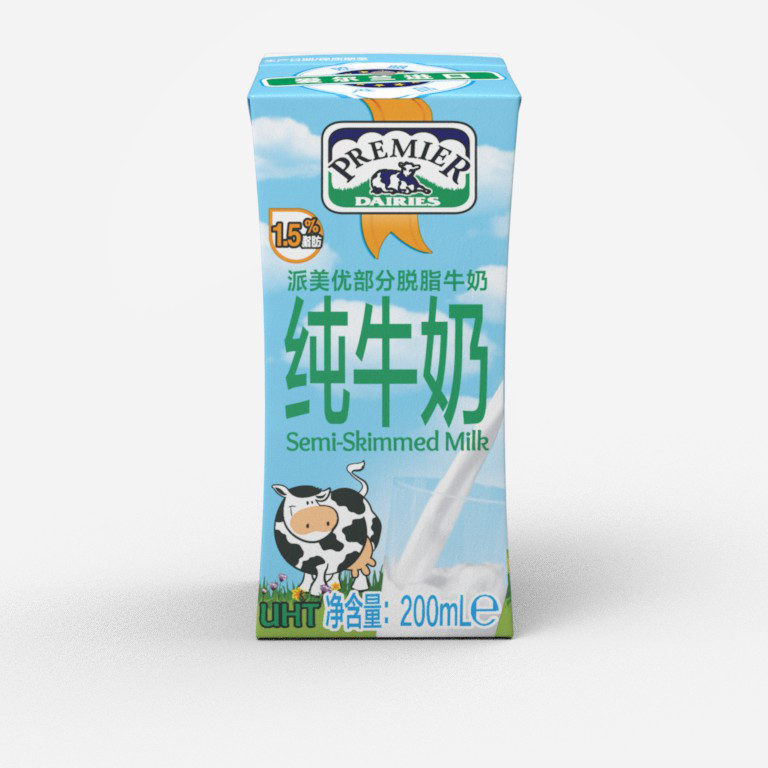 派美优部分脱脂牛奶1.5%脂肪 200毫升*24盒